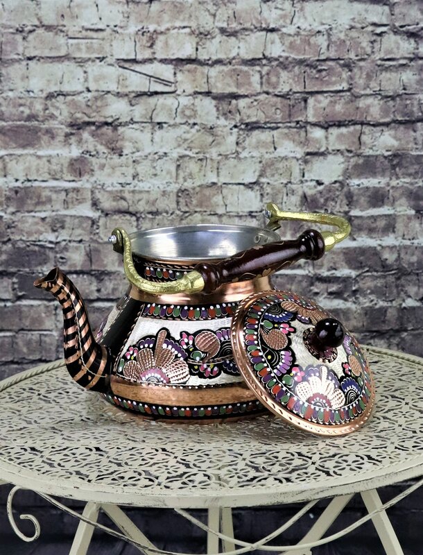 إبريق شاي نحاسي مصنوع يدويًا من خشب الزيزفون الوردي وإبريق شاي نحاسي وإبريق شاي بالأعشاب