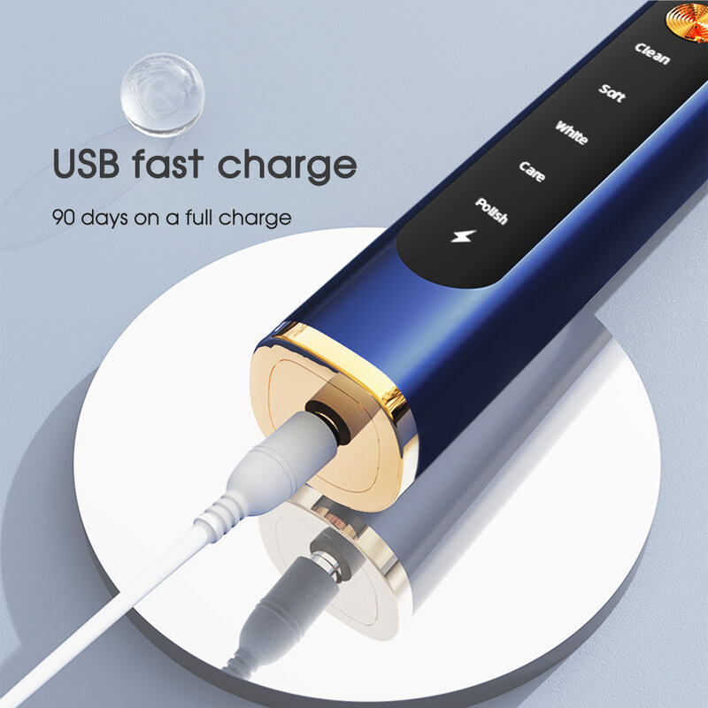 [ZS] الذهب زر 5 طرق USB شاحن استبدال 8 فرش رؤساء الذكية الموقت الأسنان الأسنان للكبار سونيك فرشاة الأسنان الكهربائية