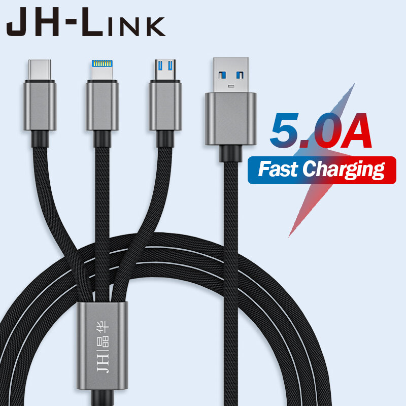 JH-LINK 3 في 1 سريع شحن كابل مايكرو USB/نوع-C سلك كابل هاتف أندرويد شاومي هواوي سامسونج شاحن 120 سنتيمتر