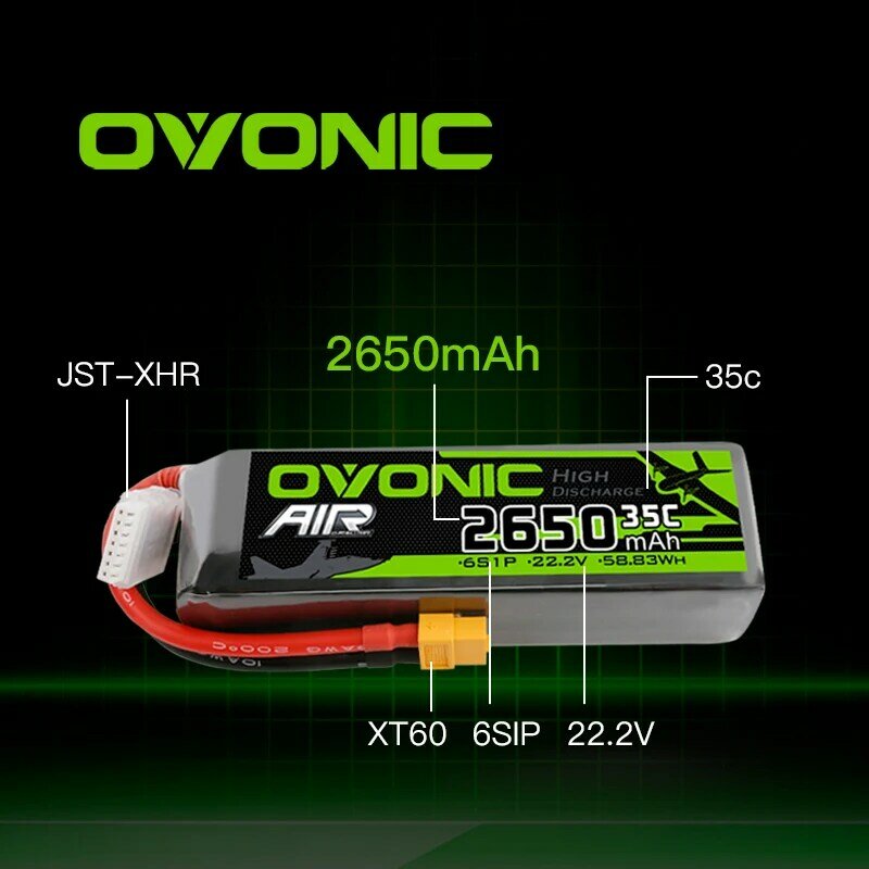 Ovonic-حزمة بطارية Lipo ، 2650 مللي أمبير ، 6S ، 22.2 فولت ، 35C ، مع قابس XT60 للطائرات Heli