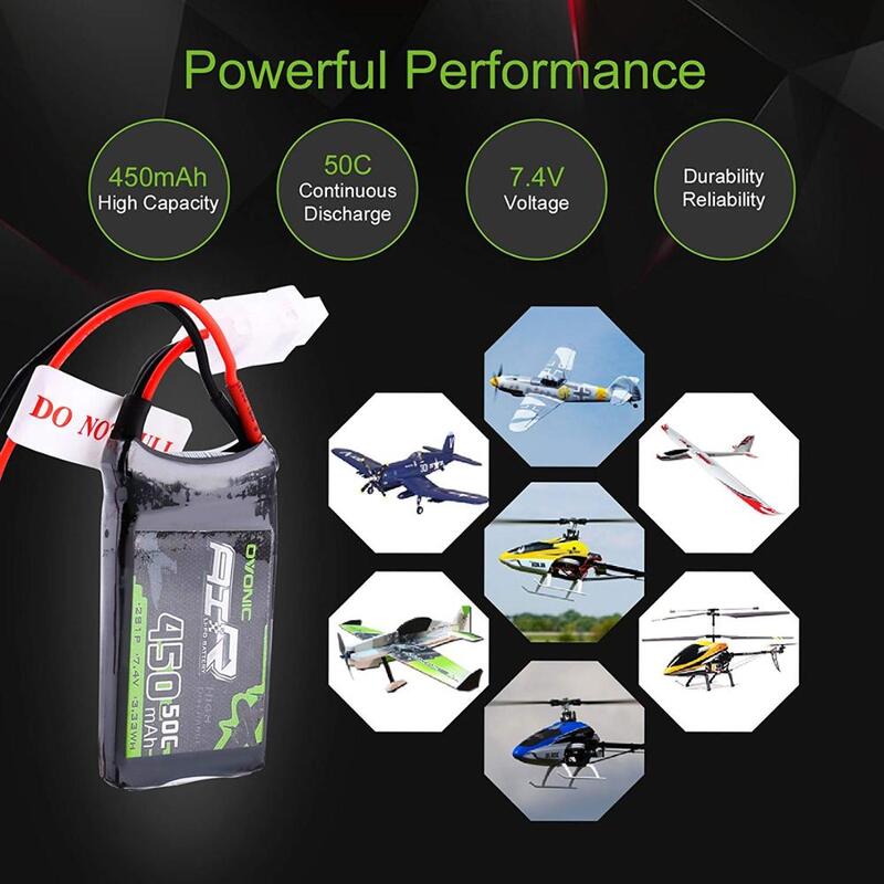 OVONIC 7.4V 450mAh 2S 50C Lipo Battery With JST Plug For Small Helicopter Airplane 1PCS 2 PCS