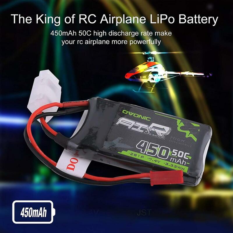 OVONIC 7.4V 450mAh 2S 50C Lipo Battery With JST Plug For Small Helicopter Airplane 1PCS 2 PCS
