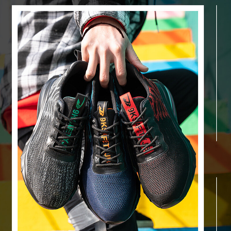 وسادة هوائية الرجال أحذية عمل سلامة حذاء من الجلد للرجال تنفس خفيفة الوزن أحذية العمل الذكور الصلب تو الأمن أحذية رياضية 2022